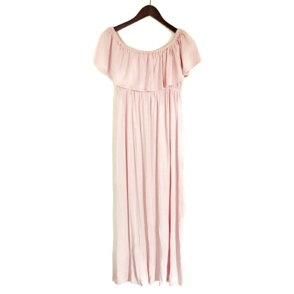 INGRID & ISABEL boho maternity ruffle off the shoulder pink maxi dress Sz S NEW